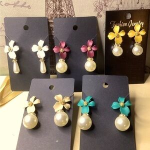NEW Elegant Floral Pearl Drop Earrings Handmade